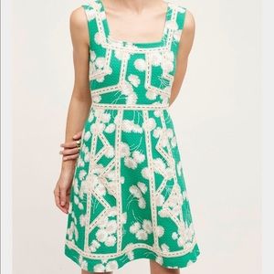 Anthropologie Green and White Floral Dress